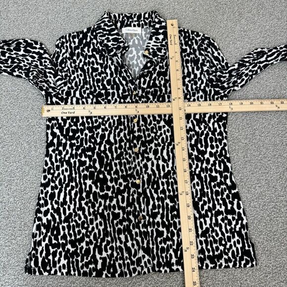 Calvin Klein Animal Print Button Front Shirt Blouse Black White XS - Picture 12 of 13